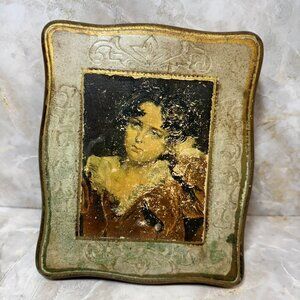 Vintage Mele Jewel Case With Romantic Portrait & Compartments Gold Florentine